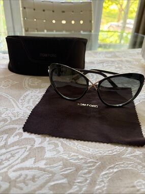 Tom Ford Women's Black Cat-Eye Sunglasses with Gold Accent